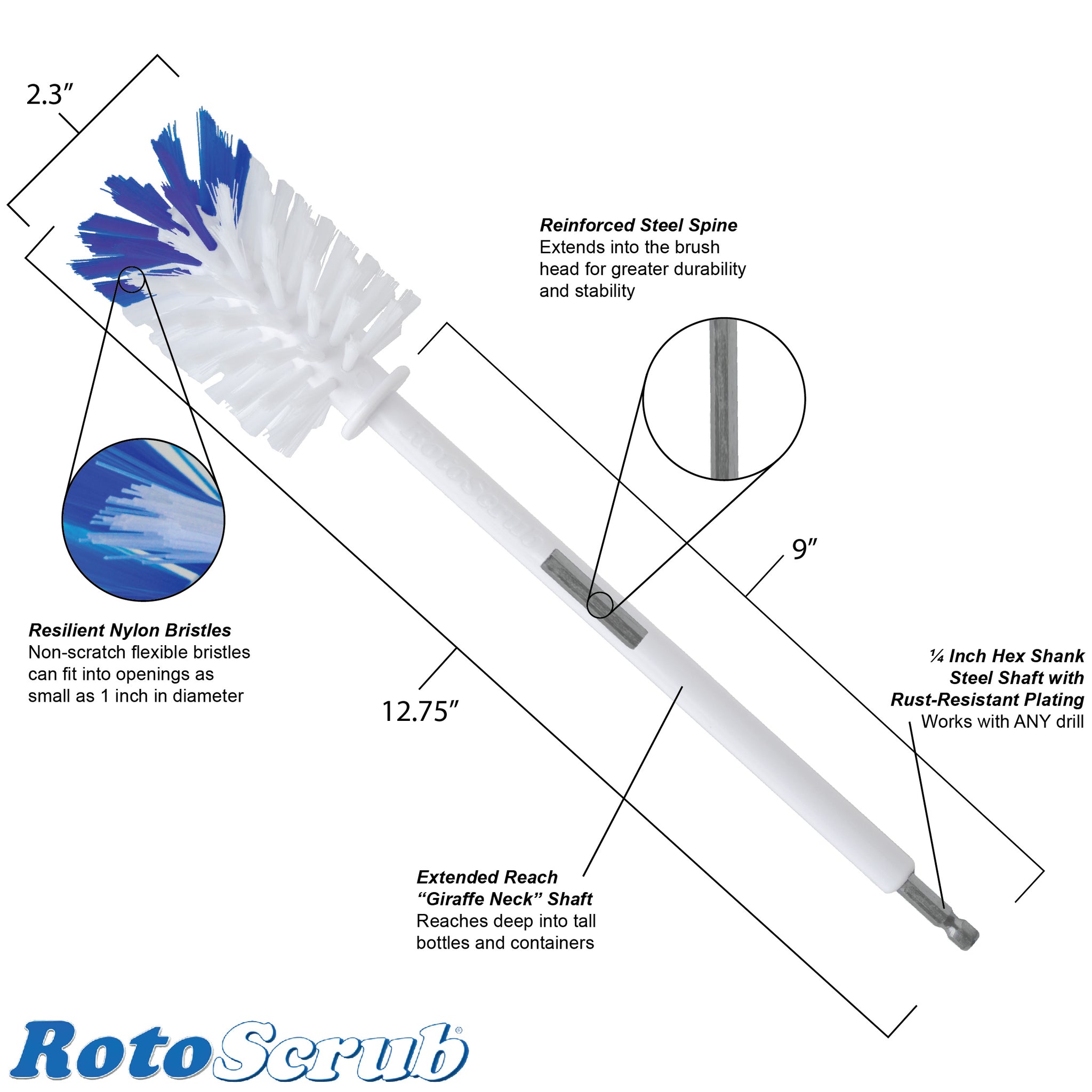 Cleaning Bottle Brush Drill Attachment Accessory - RotoScrub