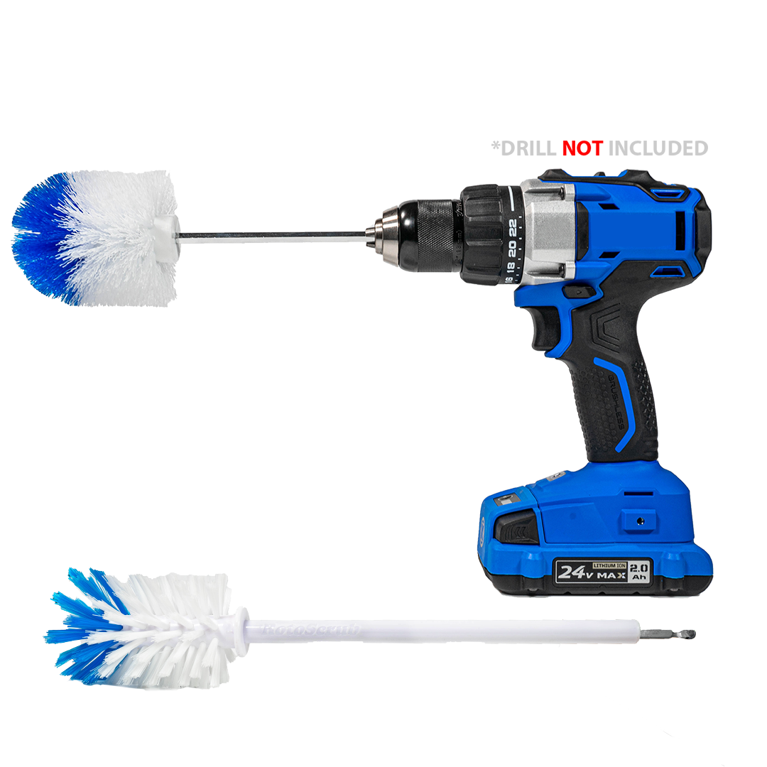 2 Drill Brush Kit - Extended Reach Wheel Brush w/ Heavy Duty Bristles &  Super Extended Long Wheel Brush w/ Soft Bristles - RotoScrub