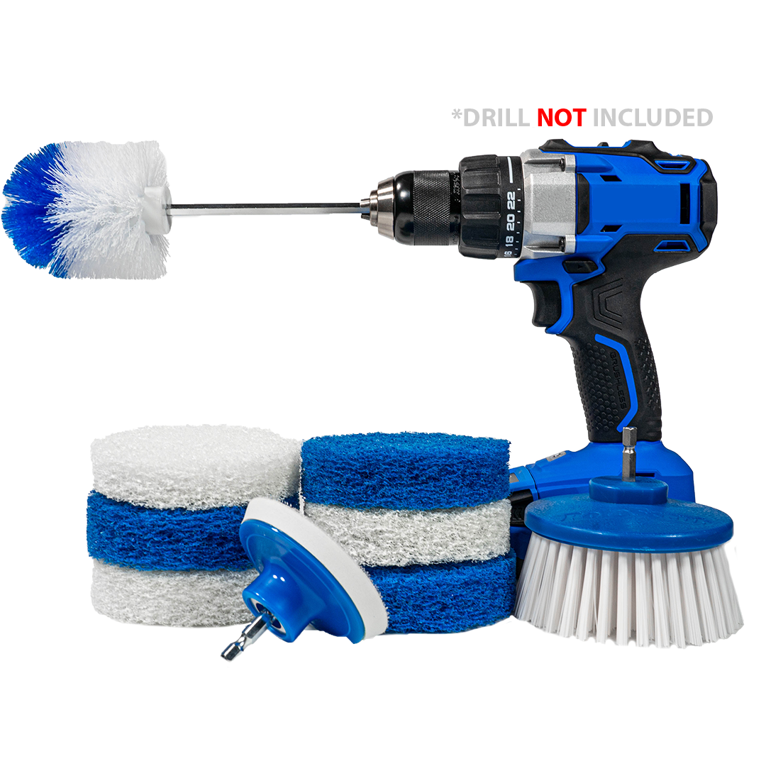 Scrub Pads + Scrub Brush + Extended Reach Round Head Brush Drill  Attachments - RotoScrub
